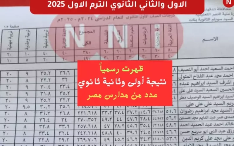 نتيجه الصف الاول والثاني الثانوي الترم الاول 2025 لجميع المحافظات وخطوات الاستعلام عبر موقع وزارة التربية والتعليم