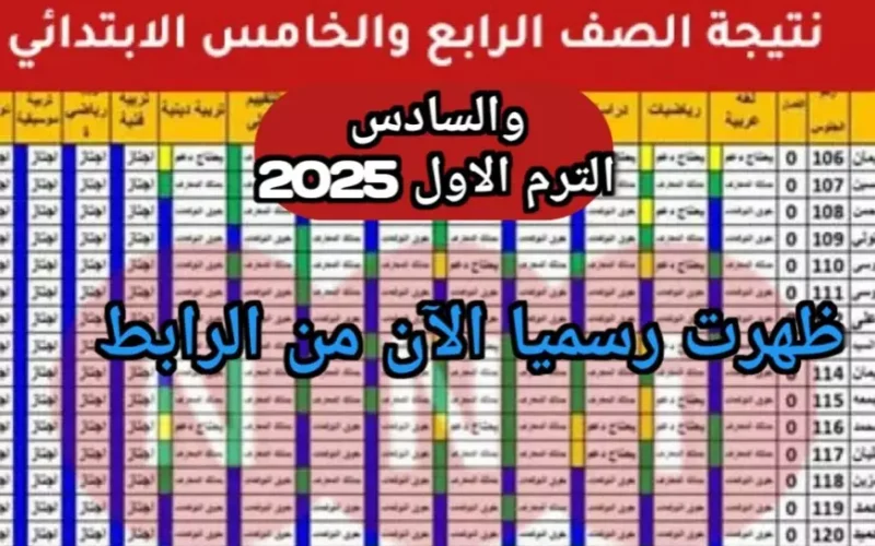 الآن بالرقم القومي.. نتيجة الصف الرابع والخامس والسادس الابتدائي للفصل الدراسي الأول لعام 2025 بجميع المحافظات